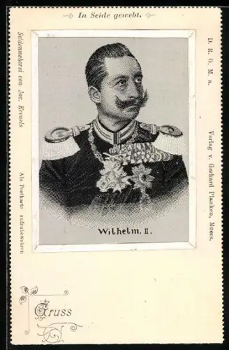 Seiden-AK Porträt Kaiser Wilhelm II. in Seide gewebt