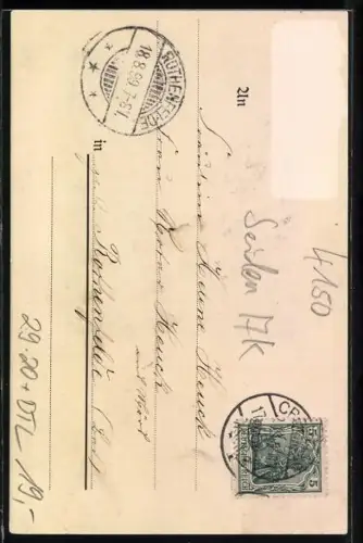 Seiden-AK Krefeld, Rheinstrasse mit Dionysius-Kirche