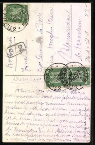 Künstler-AK Arthur Thiele: Vermenschlichtes Kätzchen macht sauber