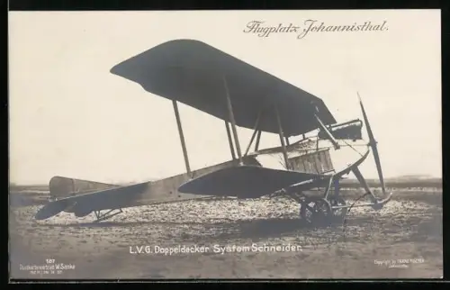 Foto-AK Sanke Nr. 187, LVG-Doppeldecker System Schneider, Flugzeug