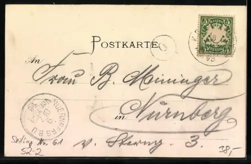 Lithographie Reichenhall, Seiling Nr. 61, Berggesicht über dem Ort, Berggesichter