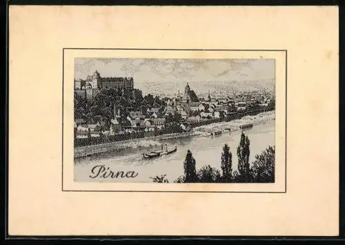 Seiden-AK Pirna, Blick über die Elbe auf die Stadt