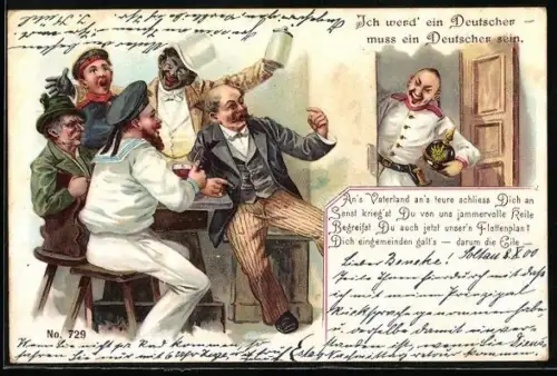 Lithographie Ich werd` ein Deutscher - muss ein Deutscher sein. Eingliederungspläne Chinas ins Deutsche Reich