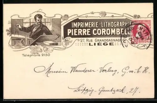 AK Liége, Imprimerie-Lithographie Pierre Corombelle, 27, Rue Grandgagnage, Ansichtskartengeschichte