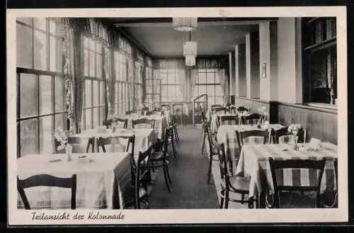 AK Königsberg /Pr., Gaststätte Friedrichsruh, Inh. Gustav Hildebrandt, Brandenburger Strasse 4, Teilansicht d. Kolonnade