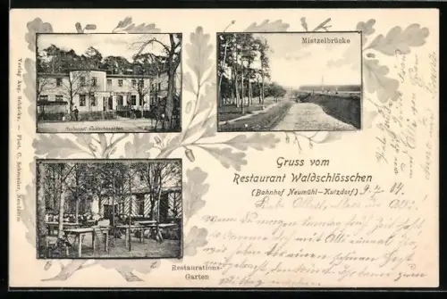 AK Fürstenfelde /NM, Restaurant Waldschlösschen, Blick zur Mietzelbrücke
