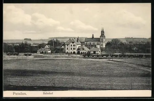 AK Paradies /Kr. Schwiebus, Blick zum Bahnhof