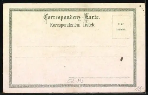 Lithographie Mährisch Ostrau, Deutsches Haus mit Localbahnhof, Heilands Kirche