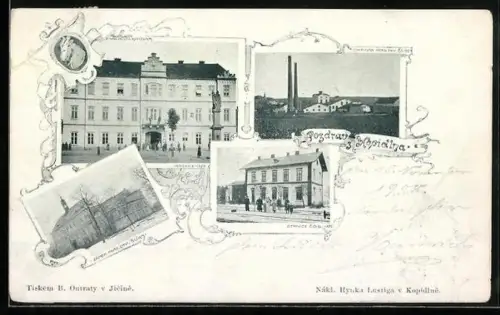 AK Kopidlno, Stanice, Zámek, Radnice, Bahnhof