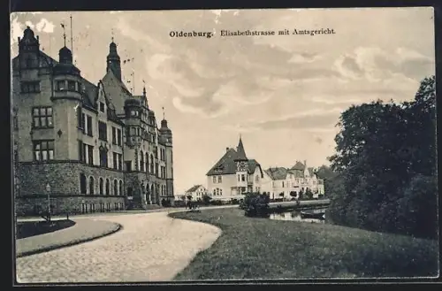AK Oldenburg / O., Elisabethstrasse mit Amtsgericht