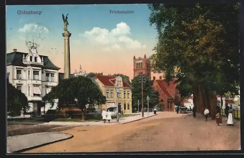 AK Oldenburg / O., Friedensplatz mit Denkmal
