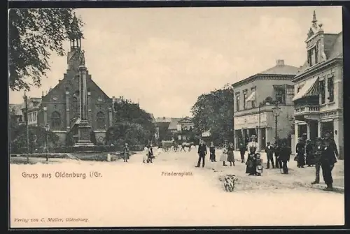AK Oldenburg i. Gr., Friedensplatz mit Passanten