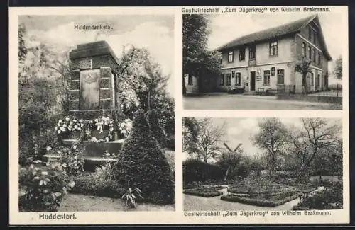 AK Huddestorf, Gasthof Zum Jägerkrug, Inh. Wilhelm Brakmann, Heldendenkmal