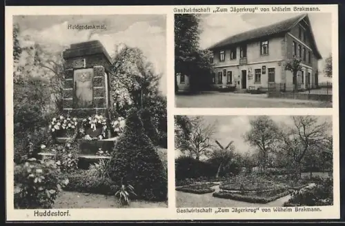 AK Huddestorf, Gasthof Zum Jägerkrug, Inh. Wilhelm Brakmann, Heldendenkmal