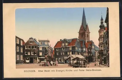 AK Solingen, Alter Markt, Evangelische Kirche, Peter Hahn-Brunnen