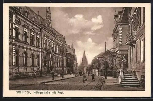 AK Solingen, Kölnerstrasse mit Post