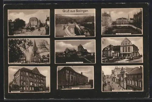 AK Solingen, Hauptbahnhof, Kaiserstrasse, Stadthaus, Kriegerdenkmal