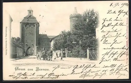 AK Bernau / Mark, Steintor, Turm, Strassenansicht