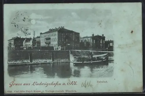 Mondschein-AK Ludwigshafen a. Rh., Bahnhof