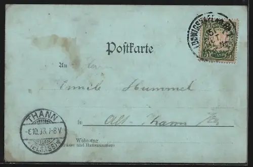 Mondschein-AK Ludwigshafen a. Rh., Bahnhof