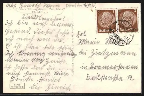 AK Elend /Harz, Kindererholungsheim Waldhöhe