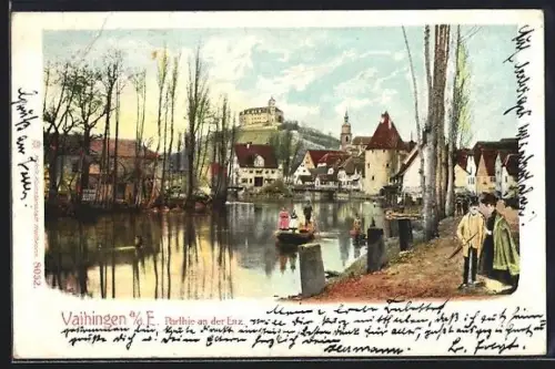 AK Vaihingen a. E., Partie an der Enz, Schloss, Stadtturm