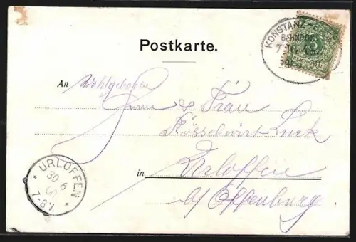 AK Radolfzell a. Bodensee, Stadtansicht mit Hafen und Dampfschiff