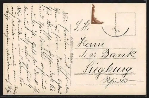 AK Ohlstadt, Verschneite Strassenpartie mit Kirche und Bergen