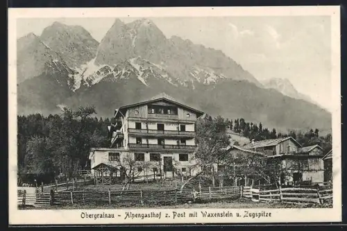 AK Obergrainau, Alpengasthof z. Post mit Waxenstein, Zugspitze
