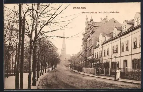 AK Freiberg / Sachsen, Hornstrasse mit Jakobikirche