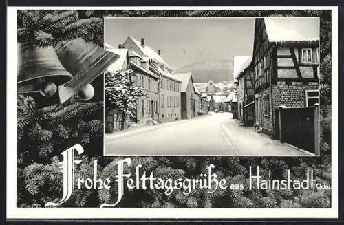 AK Hainstadt /Odenwald, Verschneite Ortsstrasse, Fachwerkhäuser, Winteransicht