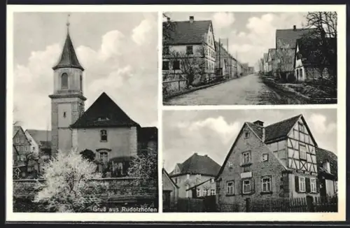 AK Rudolzhofen, Kirche, Hauptstrasse, Fachwerkhaus