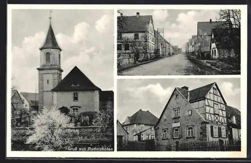 AK Rudolzhofen, Kirche, Hauptstrasse, Fachwerkhaus