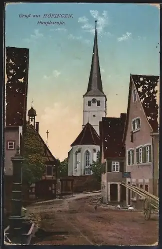 AK Höfingen / Leonberg, Hauptstrasse mit Blick zur Kirche