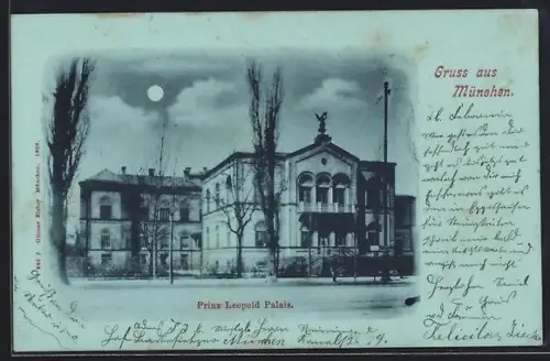 Mondschein-AK München-Schwabing, Prinz Leopold-Palais mit Strassenpartie