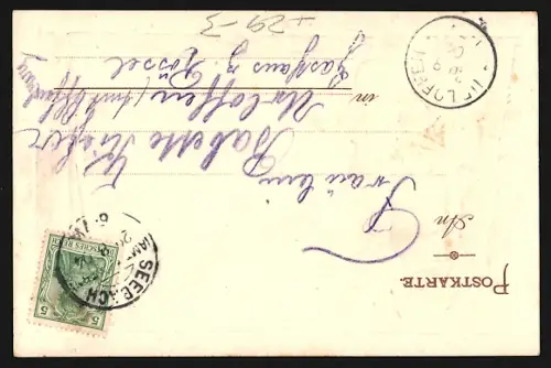 Passepartout-Lithographie Mummelsee, Panorama mit Boot, Auerhahn auf einem Ast