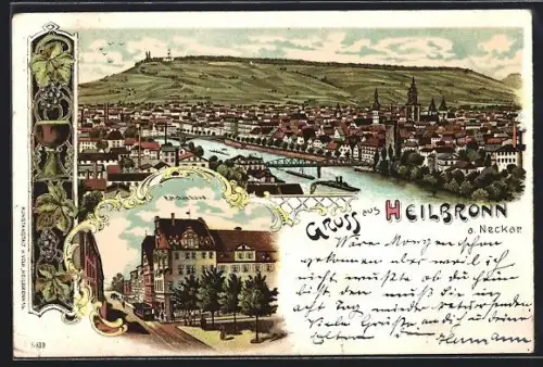 Lithographie Heilbronn a. Neckar, Teilansicht, Kätchenhaus