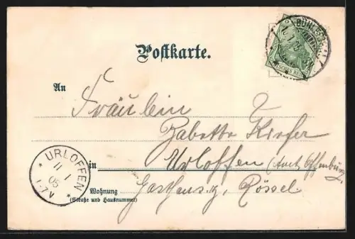 Lithographie Hundseck /Bad. Schwarzwald, Strassenpartie mit Hotel, Wandersfrau