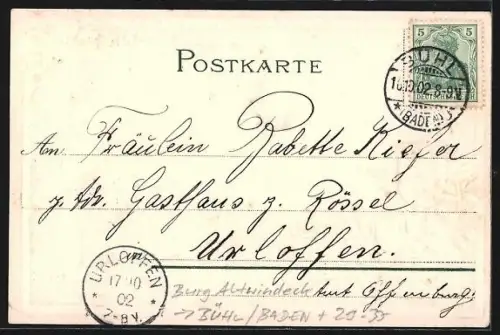 Passepartout-Lithographie Bühl /Baden, Burg Altwindeck, Wappen