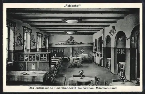 AK Taufkirchen / München-Land, Cafe Fohlenhof, Innenansicht