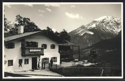 AK Ramsau / Berchtesgaden, Gasthaus Zipfhäusl mit Bergpanorama