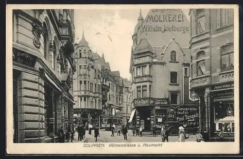 AK Solingen, Neumarkt und Kölnerstrasse mit Geschäften und Strassenbahn
