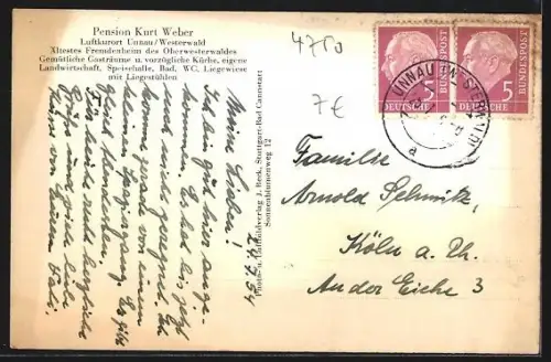 AK Unnau /Westerwald, Pension Weber, Innenansichten