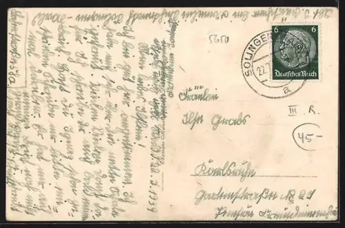 AK Solingen-Wald, Göhringstrasse mit Kriegerdenkmal