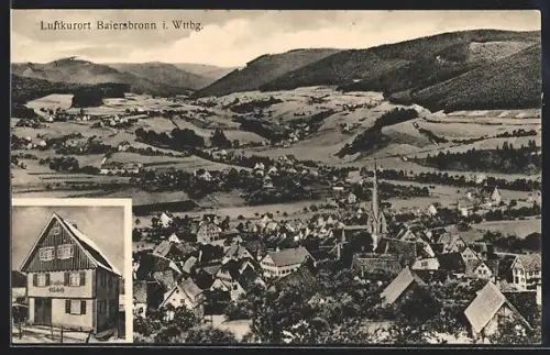 AK Baiersbronn, Ortsansicht aus der Vogelschau und Pension Elisabeth