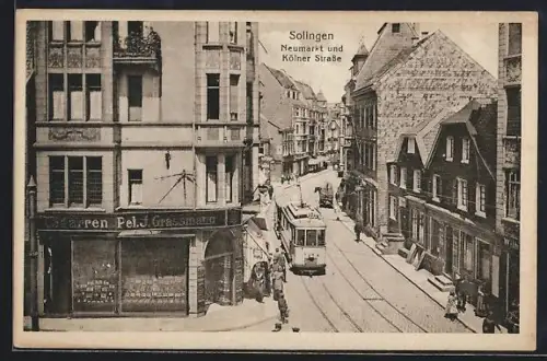 AK Solingen, Neumarkt und mit Strassenbahn