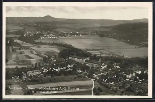 AK Kuchen / Geislingen, Ortsansicht mit Süddeutscher Baumwoll-Industrie AG, Fliegeraufnahme