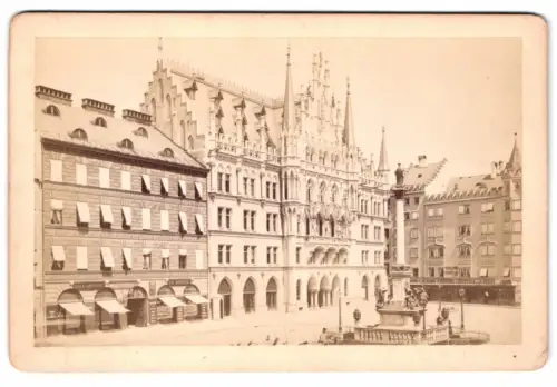 Fotografie Friedr. Bruckmann, München, Ansicht München, neues Rathhaus nebst der Mariensäule