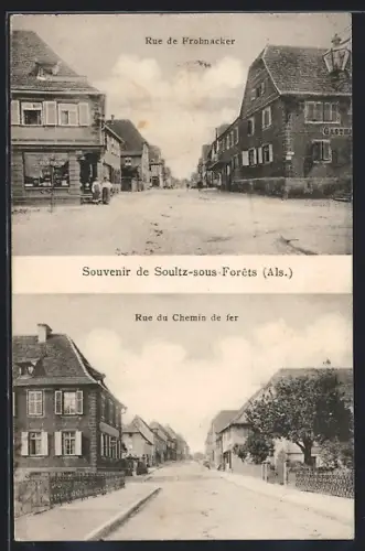 AK Soultz-sous-Forêts /Als., Rue de Frohnacker et Rue du Chemin de fer