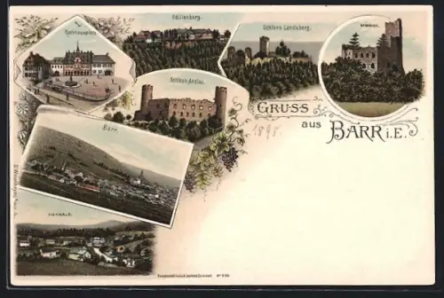 Lithographie Barr i. E., Rathhausplatz, Odilienberg, Schloss Landsberg et Hohwald